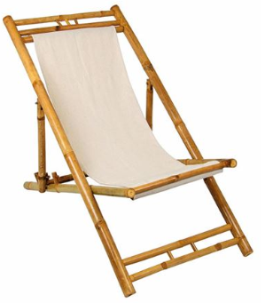 Liegestuhl, Bambus beigefarbener Stoffbezug, klappbar